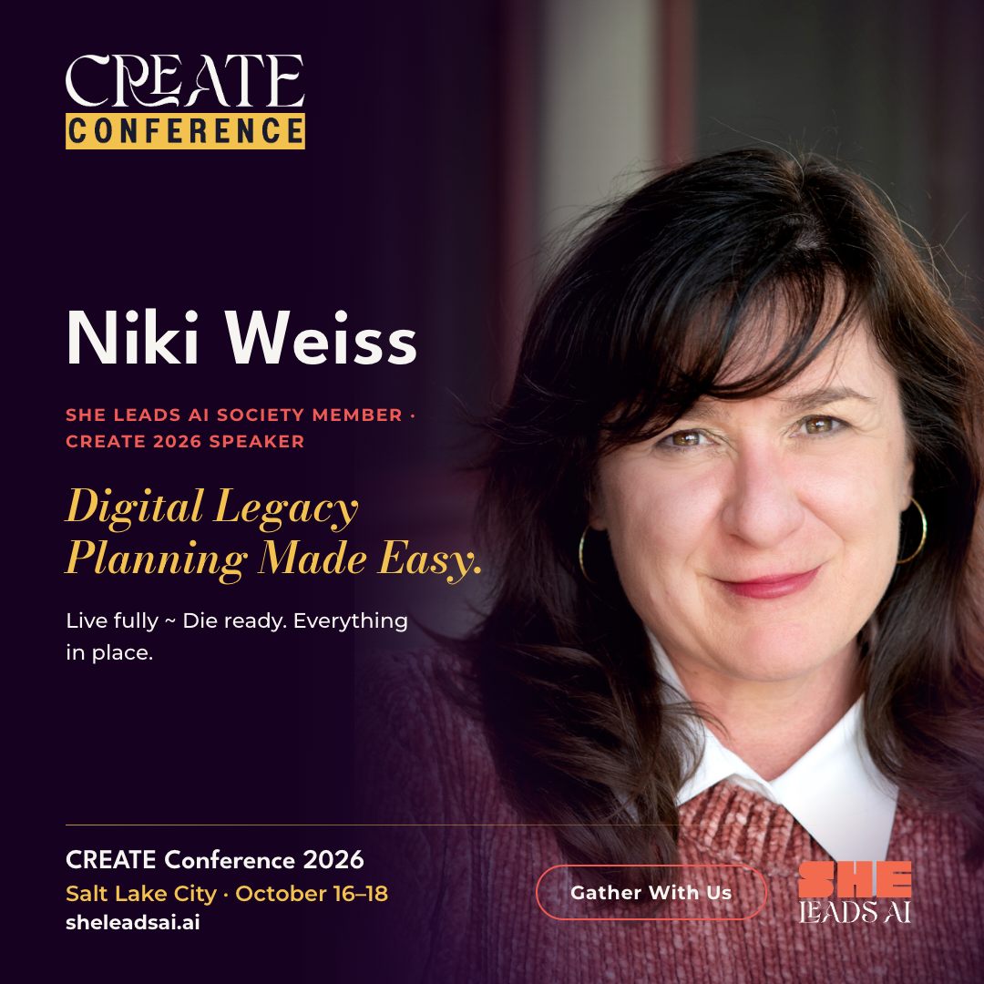 Niki Weiss speaking at CREATE Conference 2026 — Digital Legacy Planning Made Easy